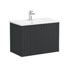 Vitra Root Groove 69286 Lavabo Dolabı, Kapaklı, 80 Cm, Mat Grafit, Köşeli Lavabolu